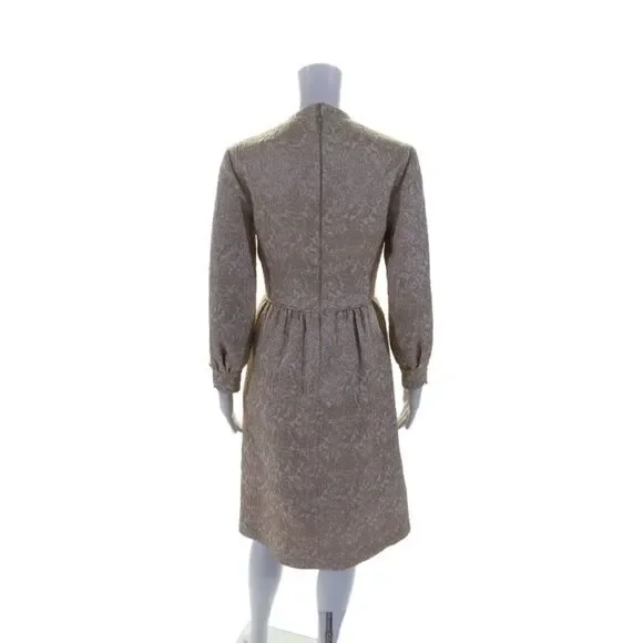 Reiss Womens Textured Glitter Geometric Zipped Charm Sleeved Dress Beige Size 2 - Picture 3 of 7